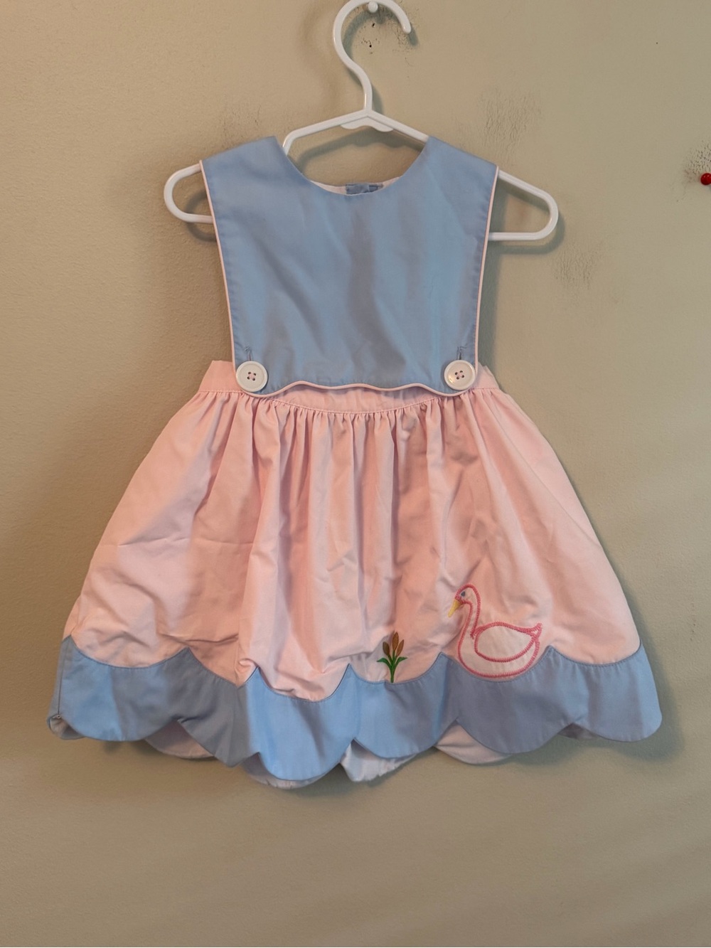 The Beaufort Bonnet Company Pink & Light Blue Embroidered Swan Sundress